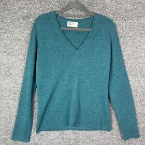 Johnstons of Elgin Sweater Womens M Teal Excellent 100% Cashmere V-Neck Scotland